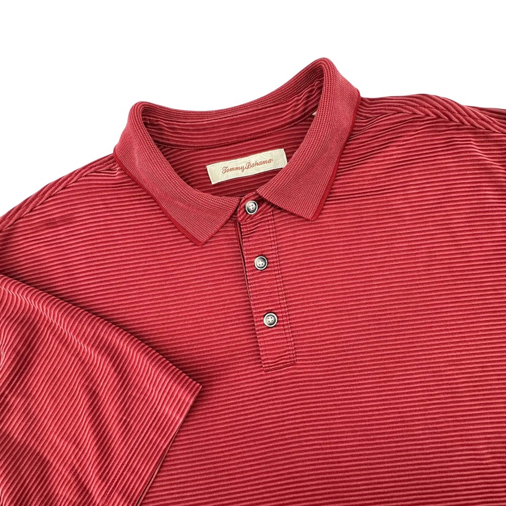 Tommy Bahama Mens XL Polo Shirt Red Ribbed Textured Modal Blend Short‎ Sleeve